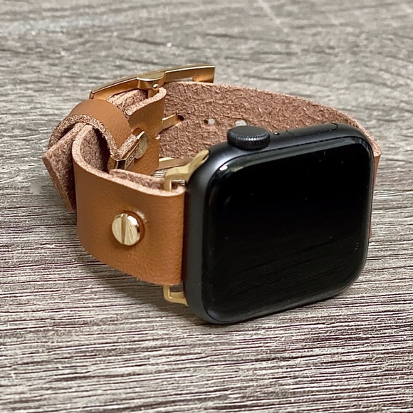 Light Brown Vegan Faux Leather Gold iWatch Band